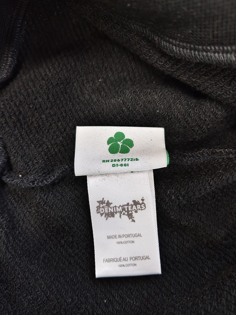Denim Tears DT 木棉花 花环 图案 发泡  连帽卫衣 黑色 黑水钻-B0