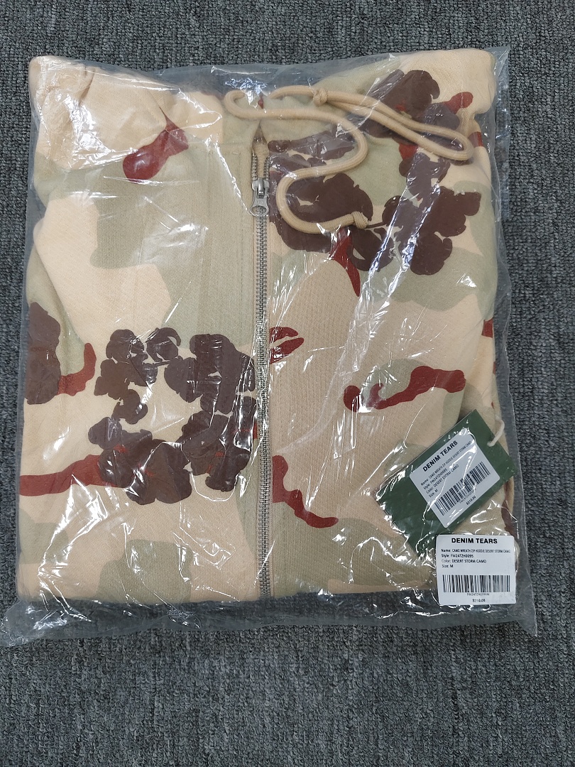 Denim Tears DT 木棉花 花环 图案 发泡印花  拉链 外套  迷彩浅棕色-B0