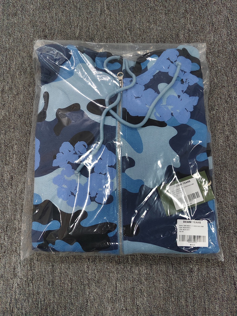 Denim Tears DT 木棉花 花环 图案 发泡印花  拉链 外套  迷彩蓝色-B0