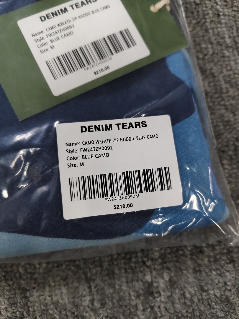 Denim Tears DT 木棉花 花环 图案 发泡印花  拉链 外套  迷彩蓝色-B0