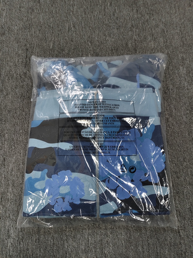 Denim Tears DT 木棉花 花环 图案 发泡印花  拉链 外套  迷彩蓝色-B0