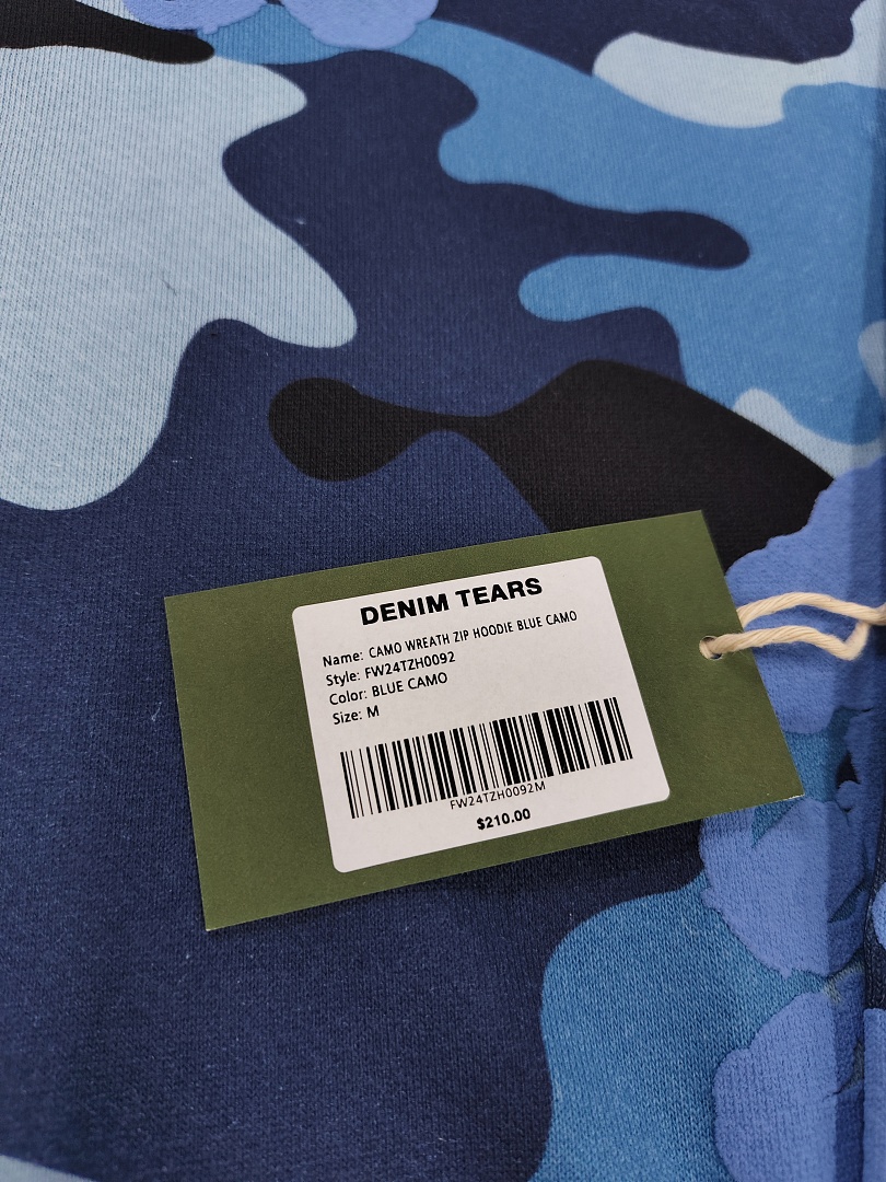 Denim Tears DT 木棉花 花环 图案 发泡印花  拉链 外套  迷彩蓝色-B0