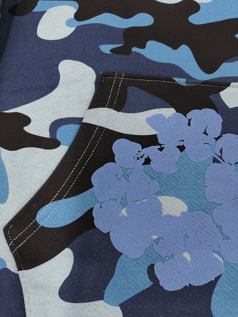 Denim Tears DT 木棉花 花环 图案 发泡印花  拉链 外套  迷彩蓝色-B0