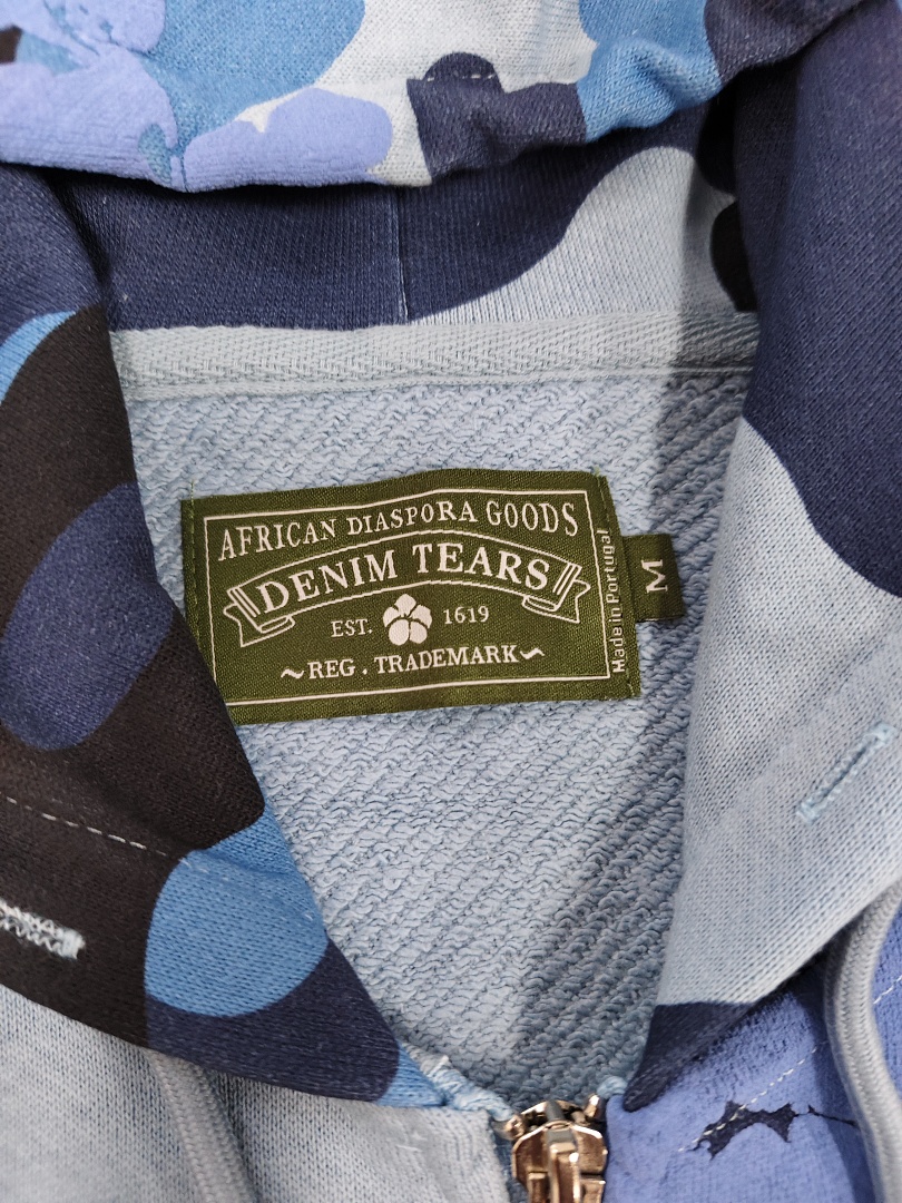 Denim Tears DT 木棉花 花环 图案 发泡印花  拉链 外套  迷彩蓝色-B0