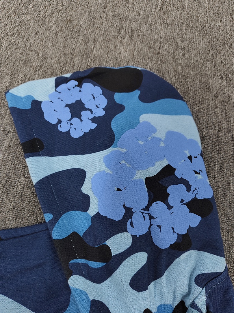 Denim Tears DT 木棉花 花环 图案 发泡印花  拉链 外套  迷彩蓝色-B0