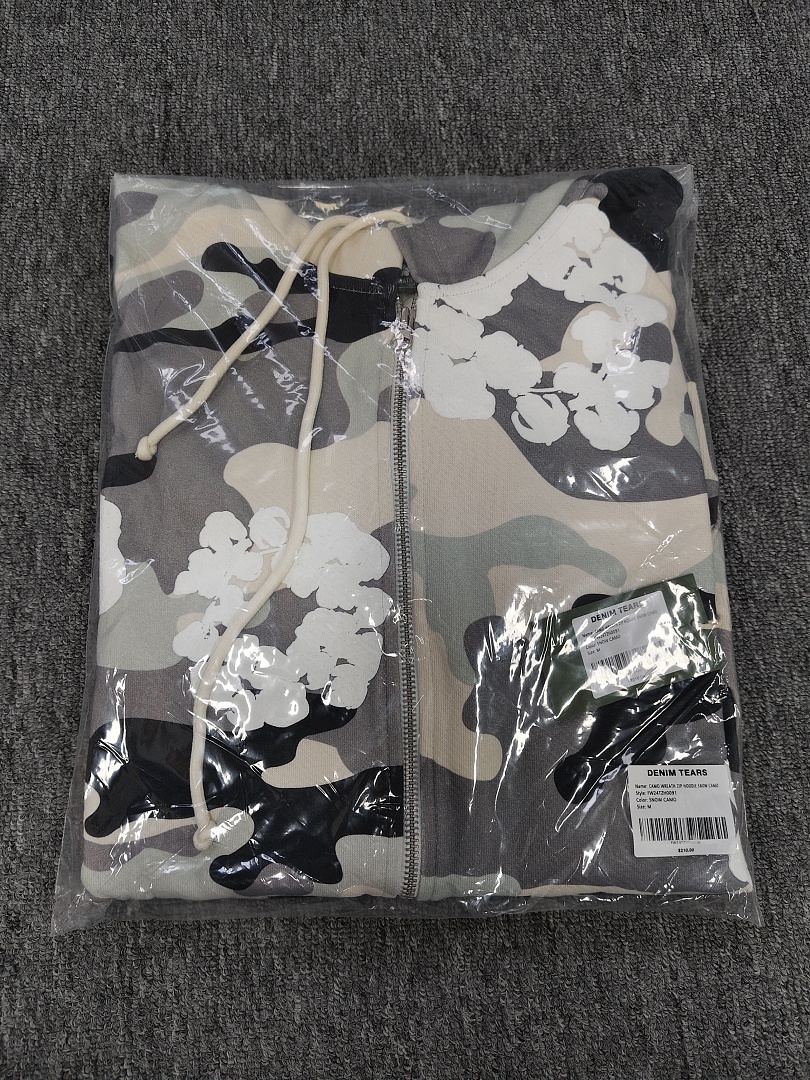 Denim Tears DT 木棉花 花环 图案 发泡印花  拉链 外套  迷彩灰白黑-B0