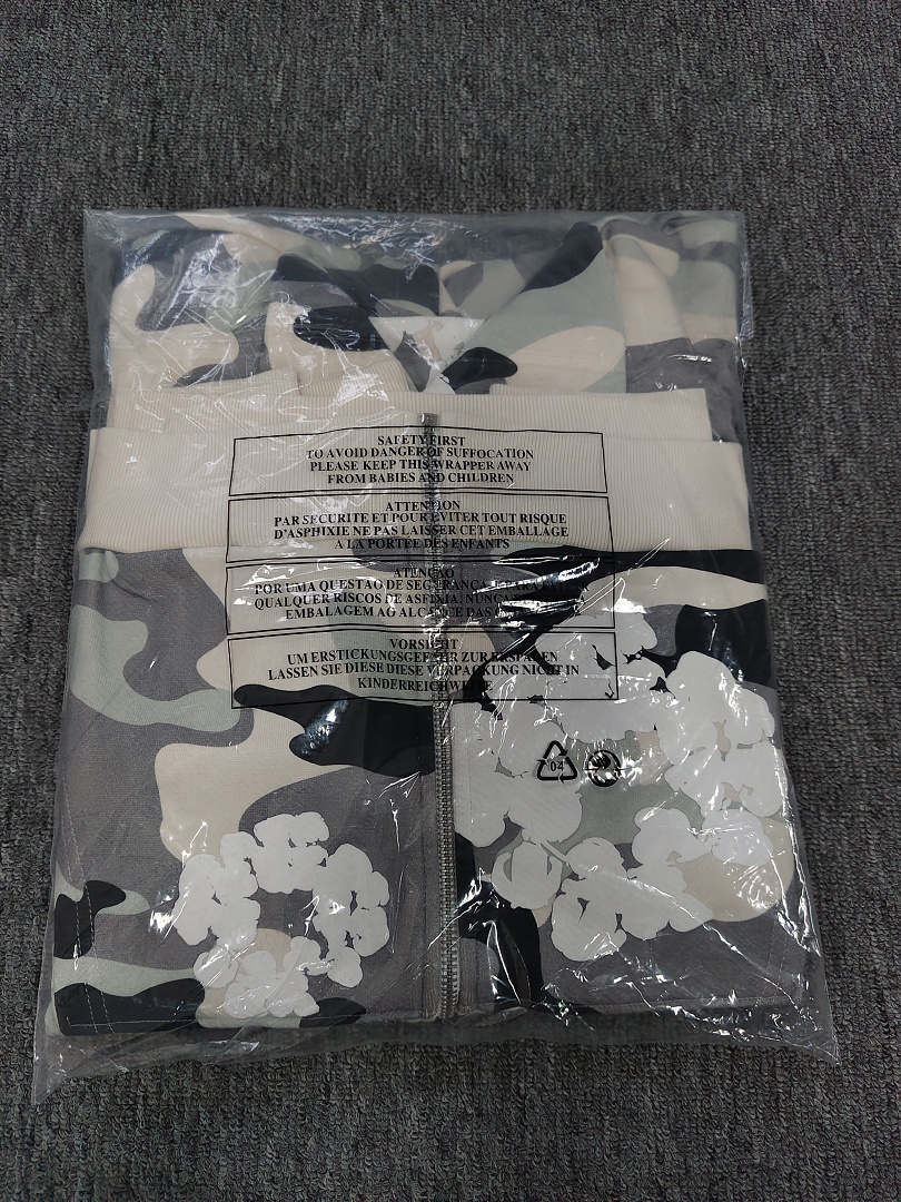 Denim Tears DT 木棉花 花环 图案 发泡印花  拉链 外套  迷彩灰白黑-B0