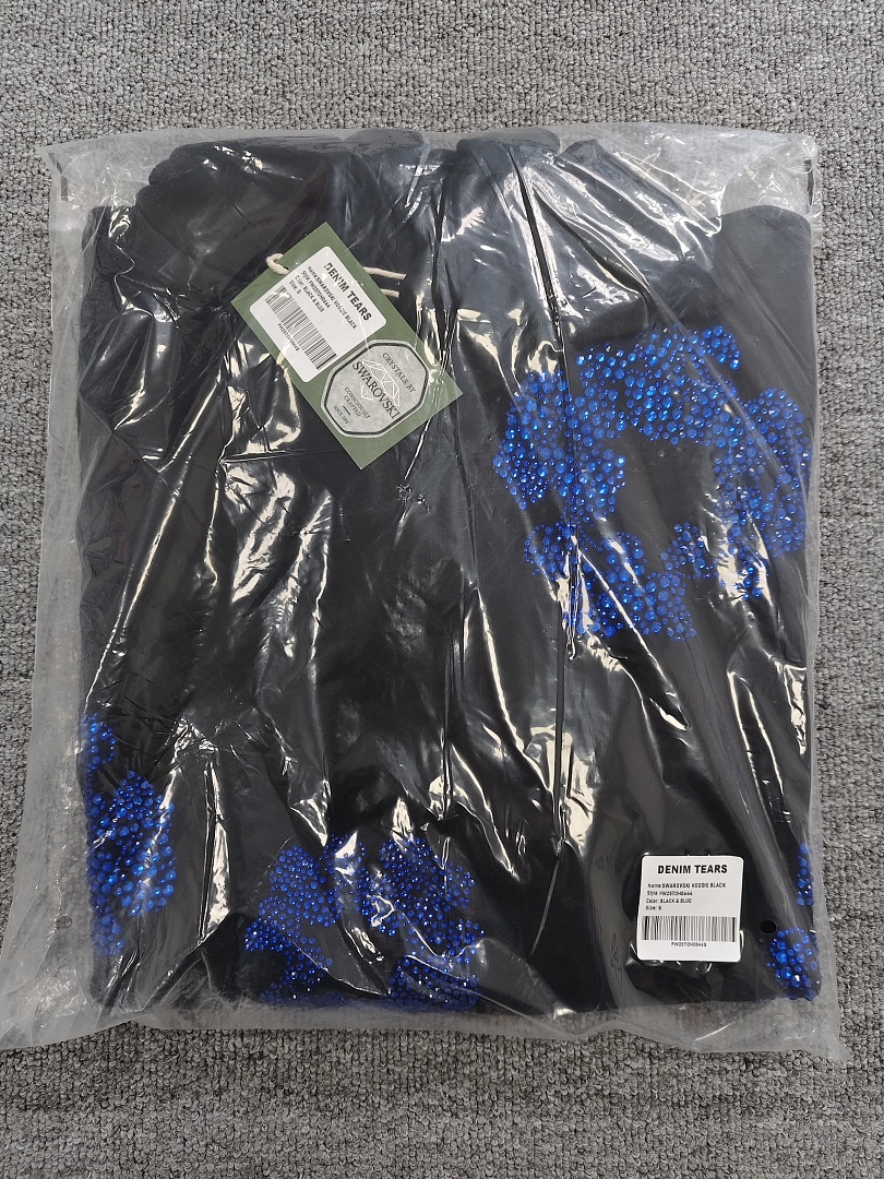 Denim Tears DT 木棉花 花环 图案 发泡  连帽卫衣 黑色 蓝钻-B0