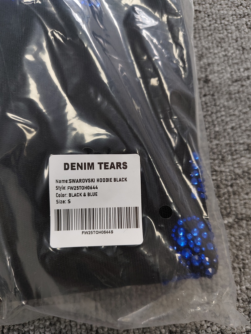Denim Tears DT 木棉花 花环 图案 发泡  连帽卫衣 黑色 蓝钻-B0