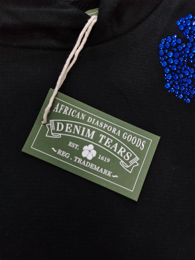 Denim Tears DT 木棉花 花环 图案 发泡  连帽卫衣 黑色 蓝钻-B0
