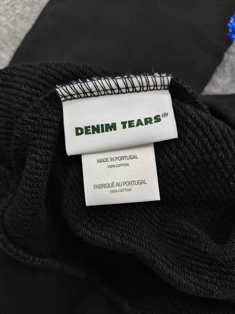 Denim Tears DT 木棉花 花环 图案 发泡  连帽卫衣 黑色 蓝钻-B0