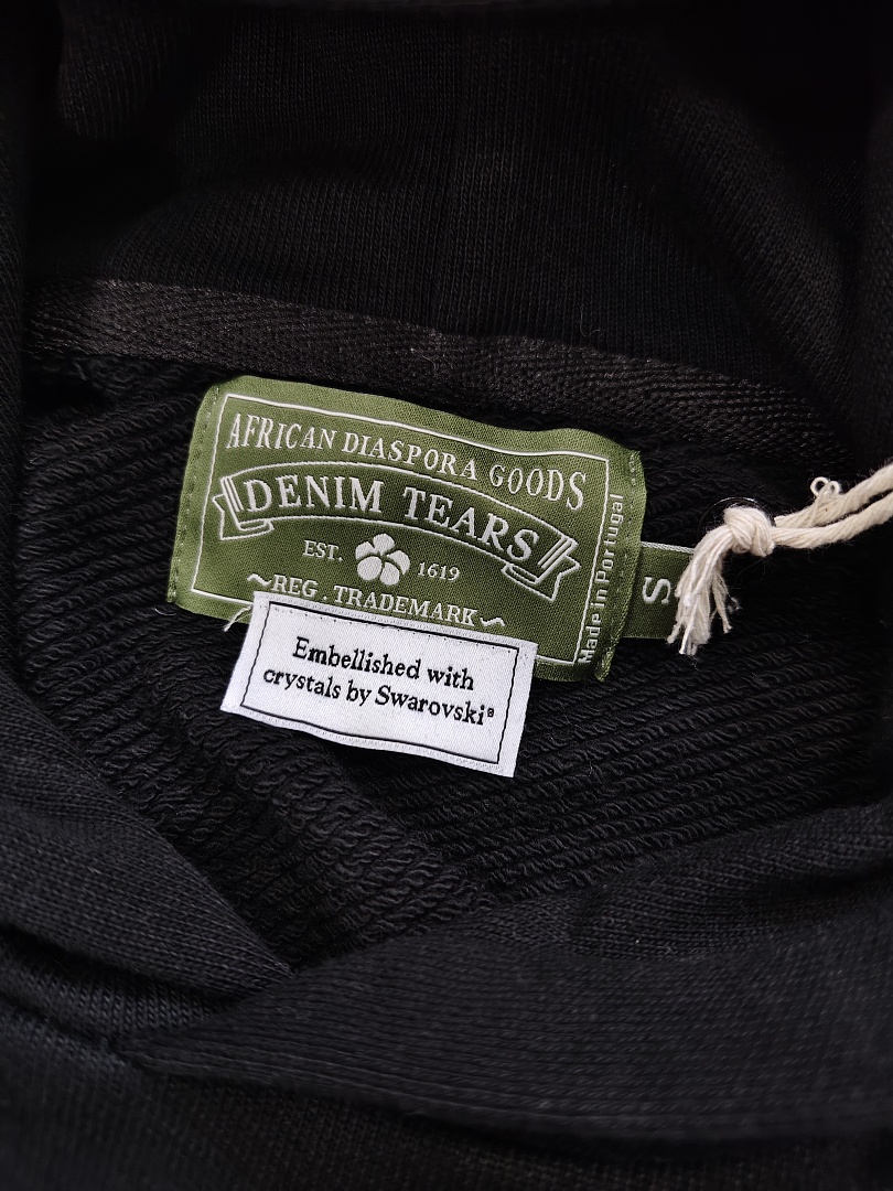 Denim Tears DT 木棉花 花环 图案 发泡  连帽卫衣 黑色 蓝钻-B0