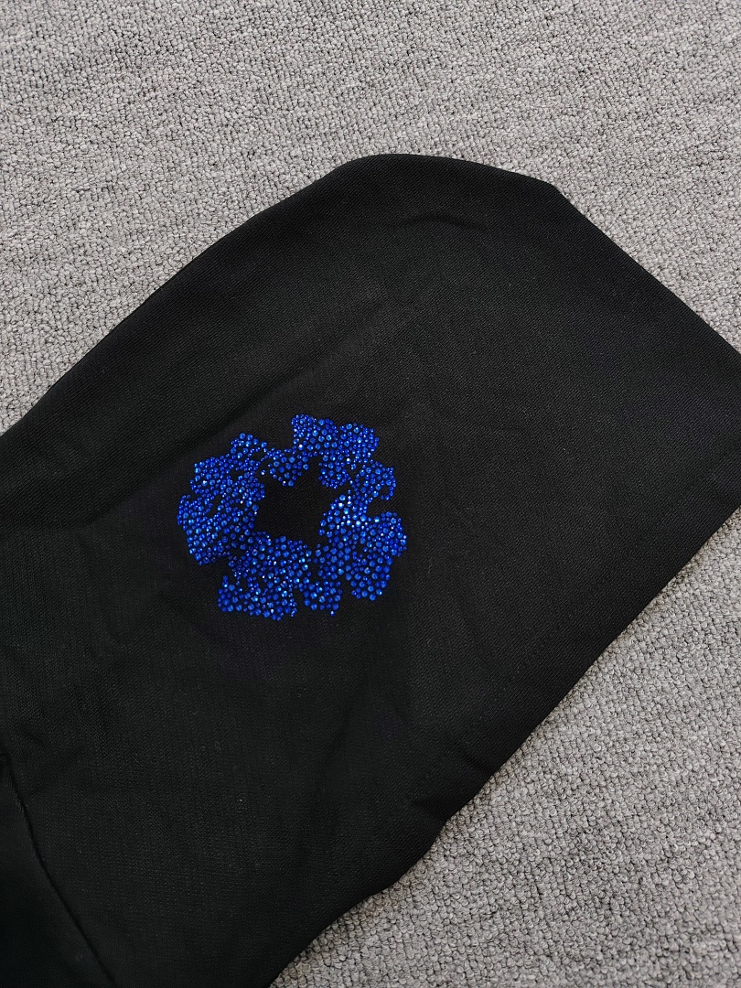 Denim Tears DT 木棉花 花环 图案 发泡  连帽卫衣 黑色 蓝钻-B0