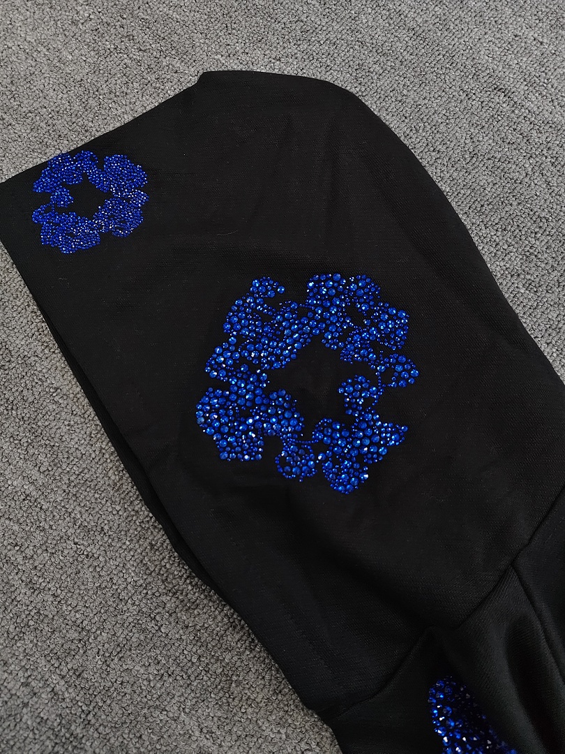 Denim Tears DT 木棉花 花环 图案 发泡  连帽卫衣 黑色 蓝钻-B0