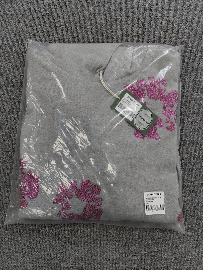 Denim Tears DT 木棉花 花环 图案 发泡  连帽卫衣 灰色 粉钻-B0