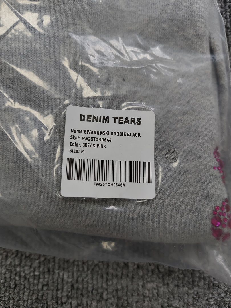 Denim Tears DT 木棉花 花环 图案 发泡  连帽卫衣 灰色 粉钻-B0