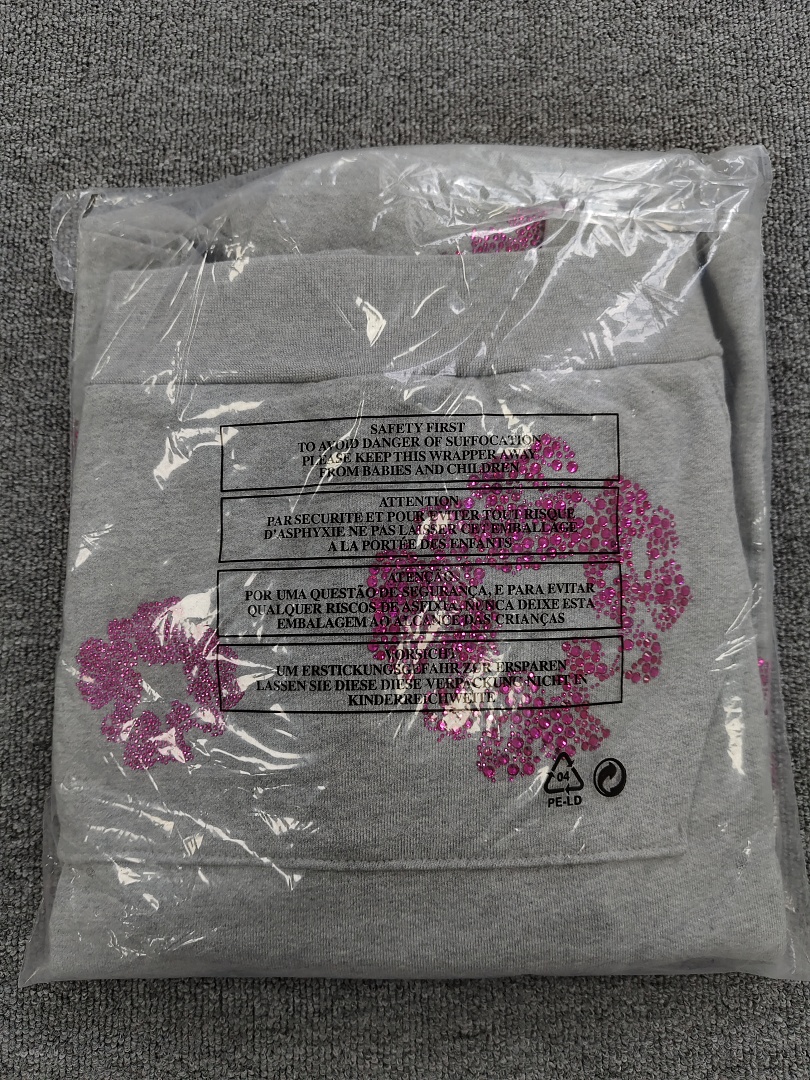 Denim Tears DT 木棉花 花环 图案 发泡  连帽卫衣 灰色 粉钻-B0