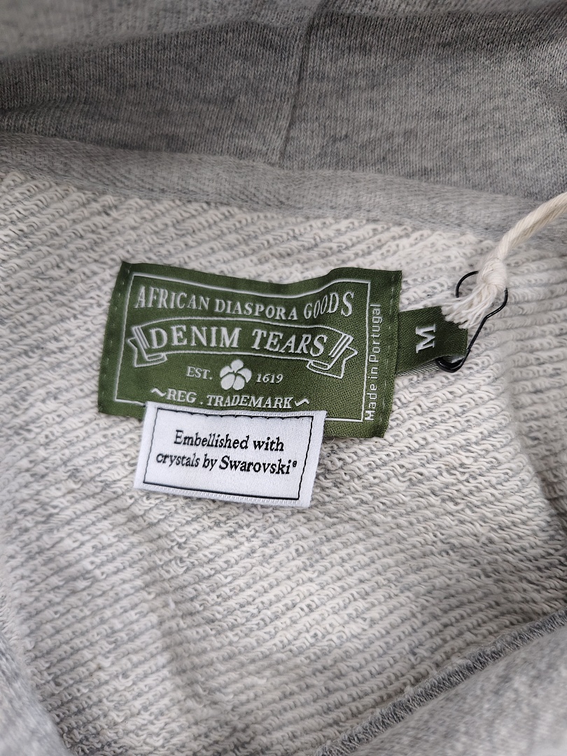 Denim Tears DT 木棉花 花环 图案 发泡  连帽卫衣 灰色 粉钻-B0