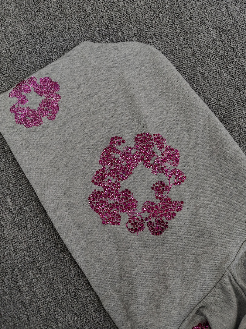 Denim Tears DT 木棉花 花环 图案 发泡  连帽卫衣 灰色 粉钻-B0