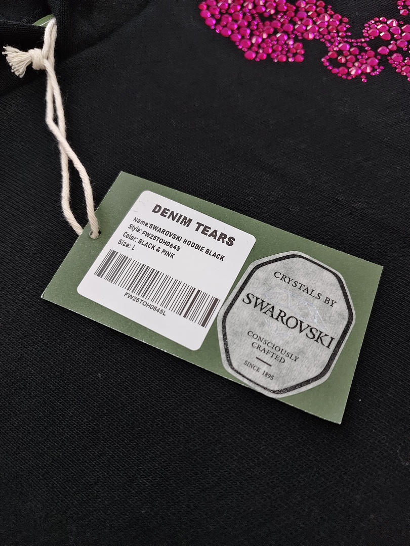 Denim Tears DT 木棉花 花环 图案 发泡  连帽卫衣 黑色 粉钻-B0