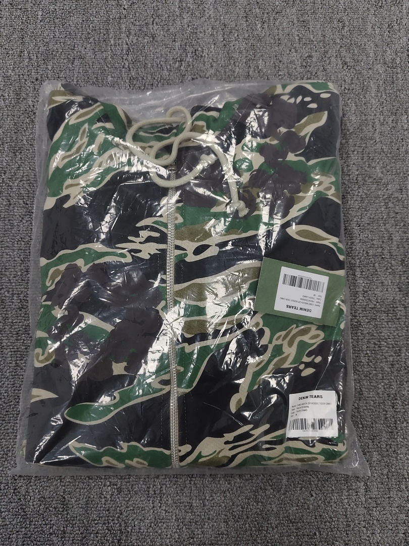 Denim Tears DT 木棉花 花环 图案 发泡印花  拉链 外套  迷彩 绿色 -B0
