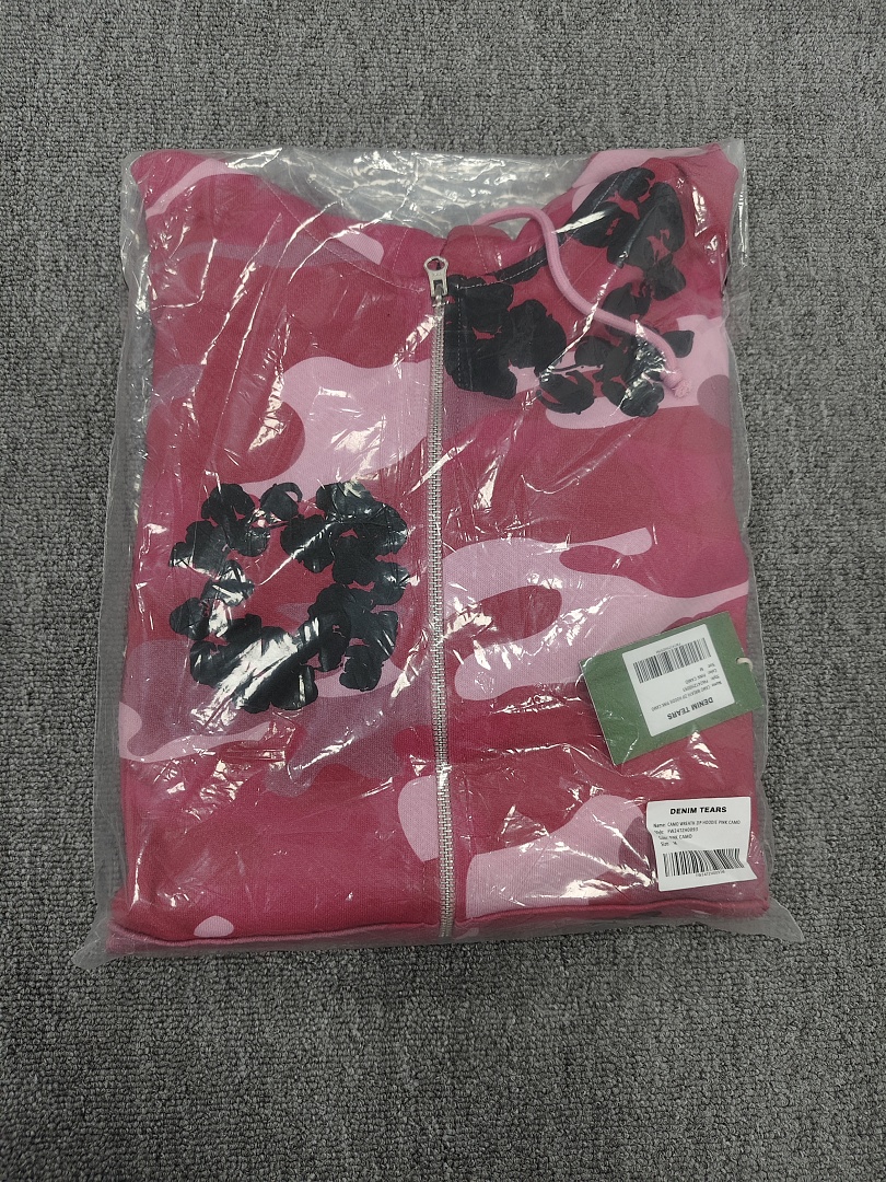 Denim Tears DT 木棉花 花环 图案 发泡印花  拉链 外套  迷彩 红色 -B0