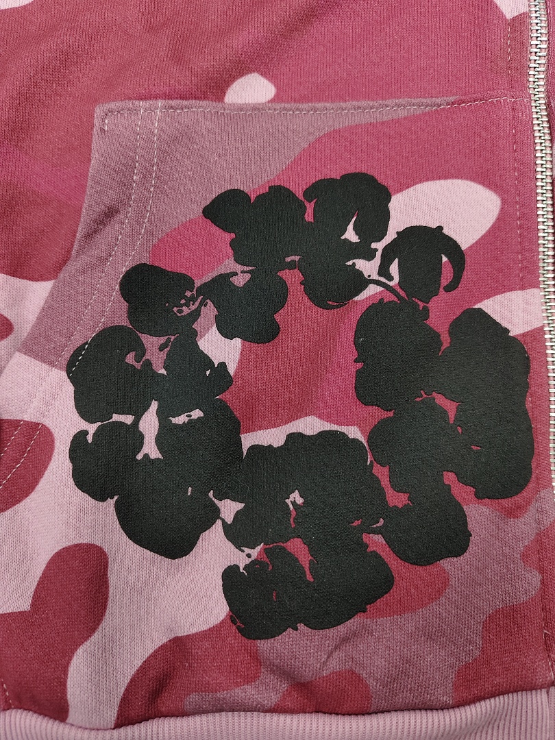 Denim Tears DT 木棉花 花环 图案 发泡印花  拉链 外套  迷彩 红色 -B0