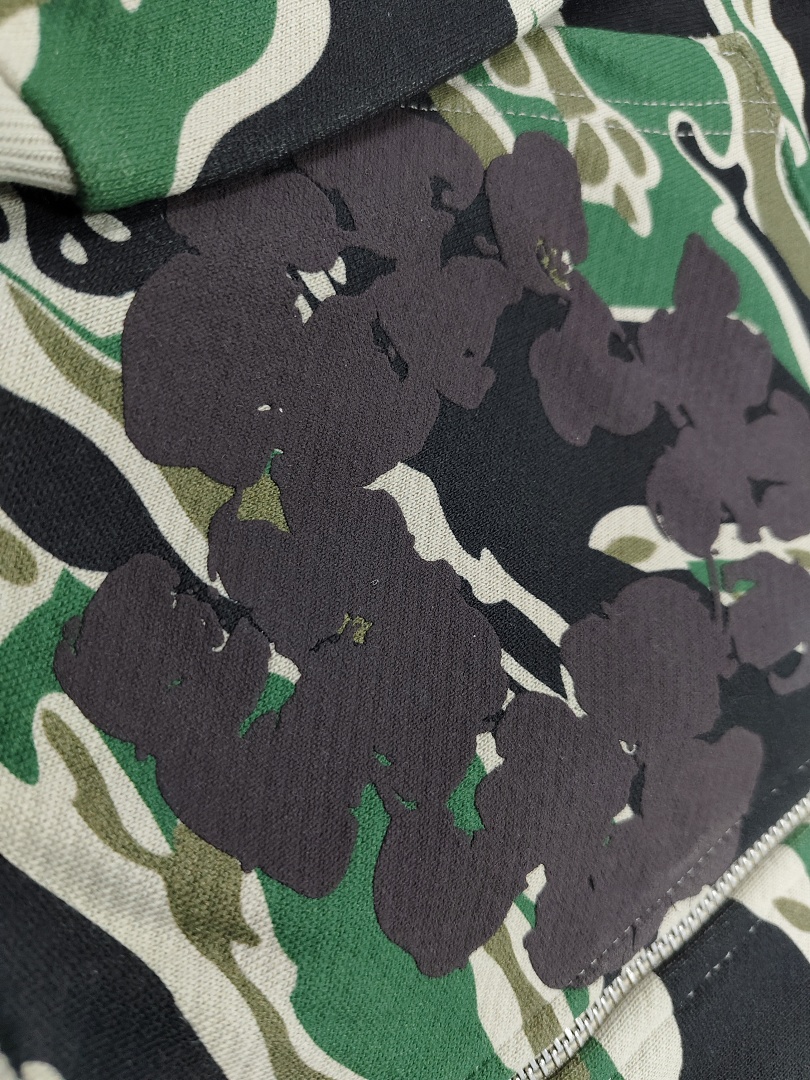 Denim Tears DT 木棉花 花环 图案 发泡印花  拉链 外套  迷彩 绿色 -B0
