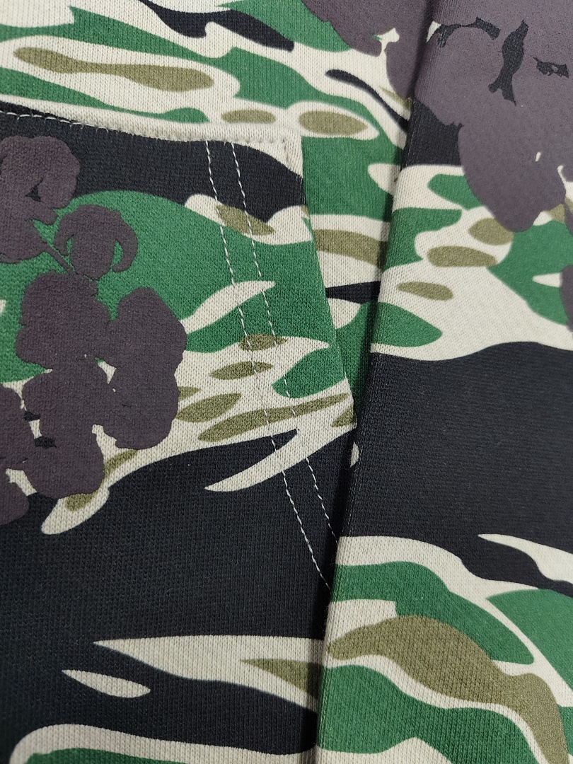 Denim Tears DT 木棉花 花环 图案 发泡印花  拉链 外套  迷彩 绿色 -B0