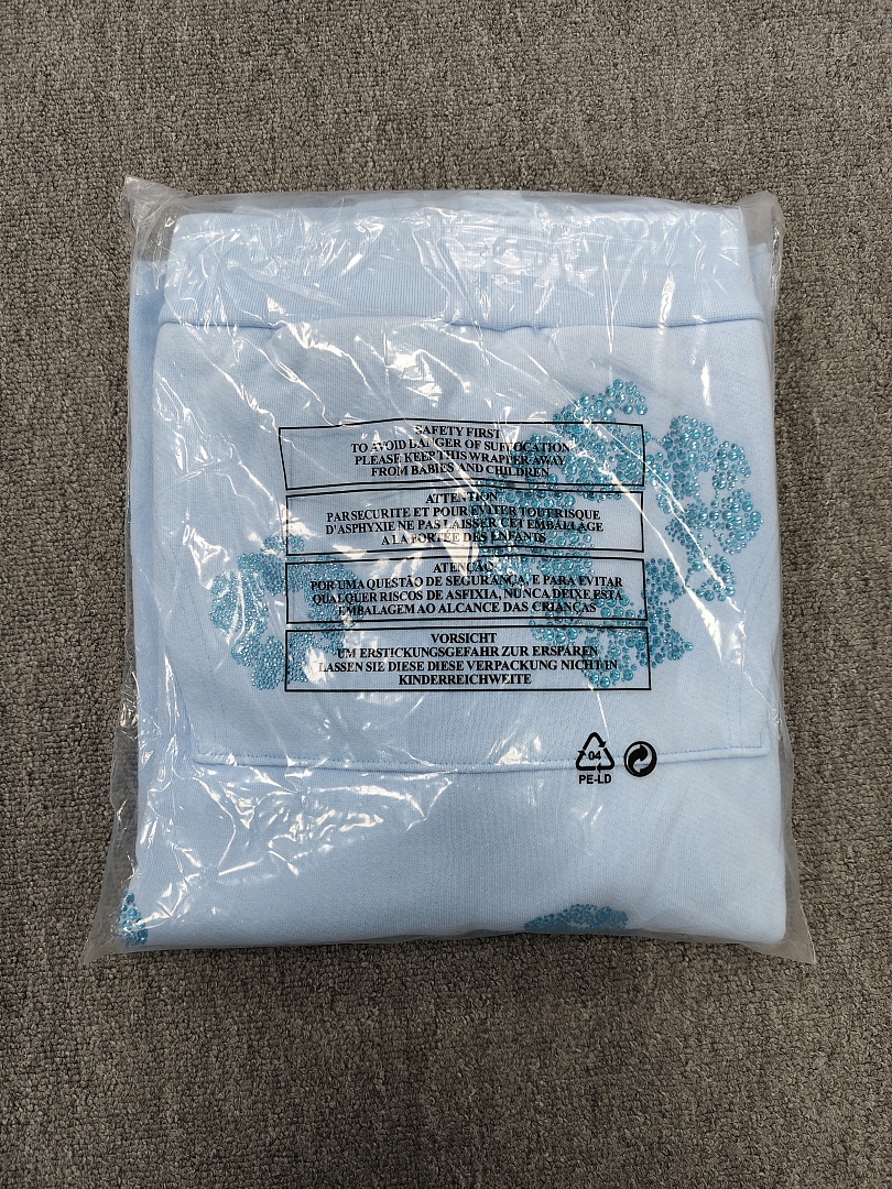 Denim Tears DT 木棉花 花环 图案 发泡  连帽卫衣 天蓝色 蓝钻-B0