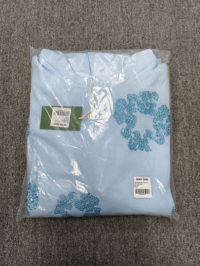 Denim Tears DT 木棉花 花环 图案 发泡  连帽卫衣 天蓝色 蓝钻-B0