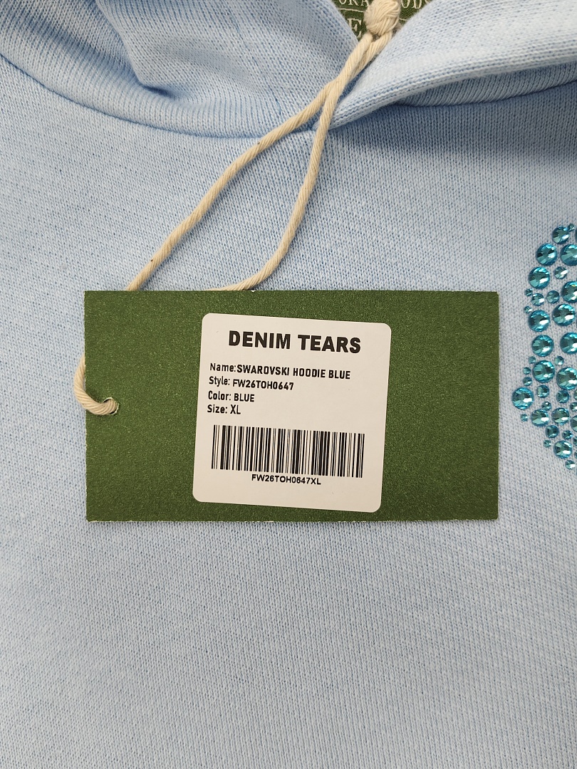 Denim Tears DT 木棉花 花环 图案 发泡  连帽卫衣 天蓝色 蓝钻-B0
