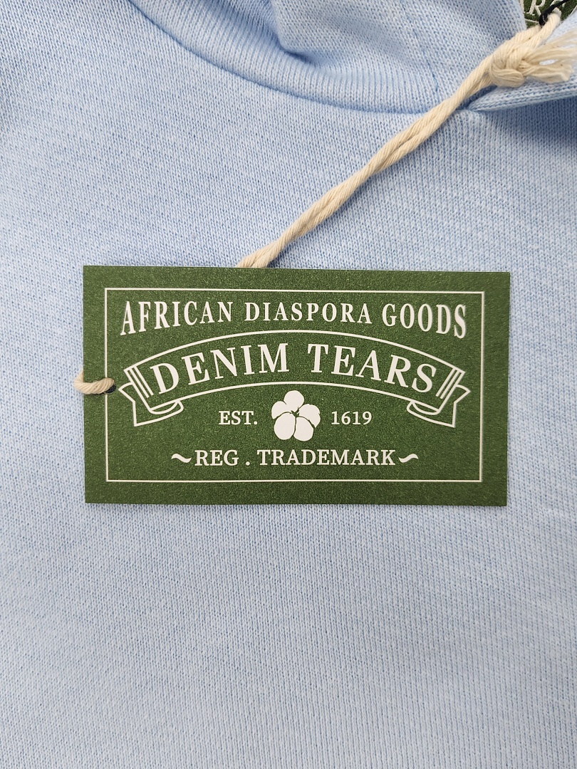 Denim Tears DT 木棉花 花环 图案 发泡  连帽卫衣 天蓝色 蓝钻-B0