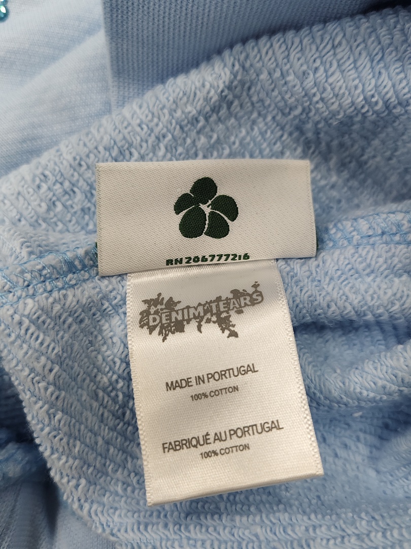 Denim Tears DT 木棉花 花环 图案 发泡  连帽卫衣 天蓝色 蓝钻-B0