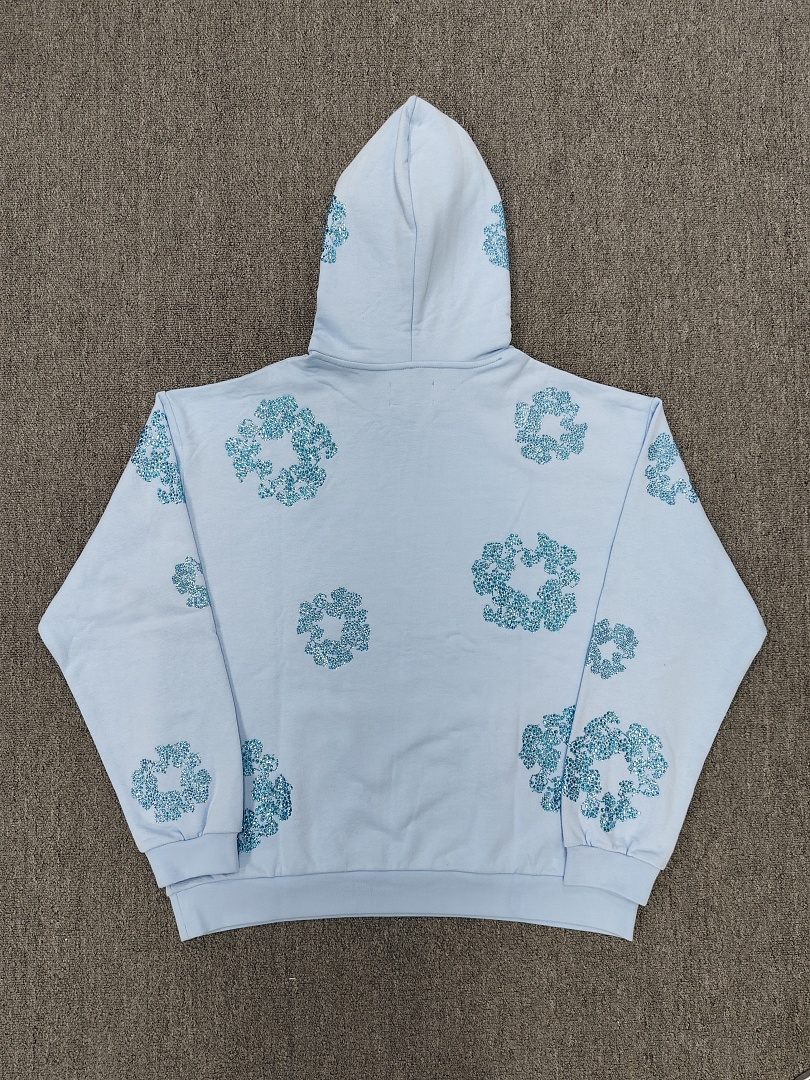 Denim Tears DT 木棉花 花环 图案 发泡  连帽卫衣 天蓝色 蓝钻-B0