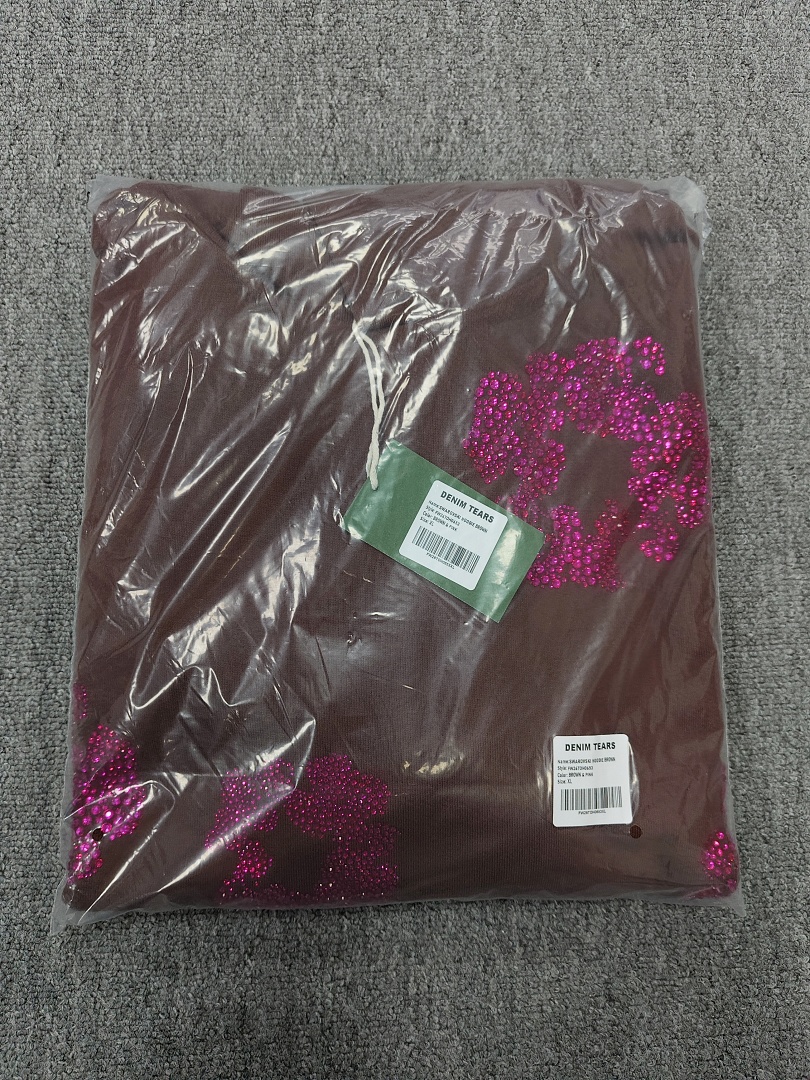 Denim Tears DT 木棉花 花环 图案 发泡  连帽卫衣 棕色 红钻-B0