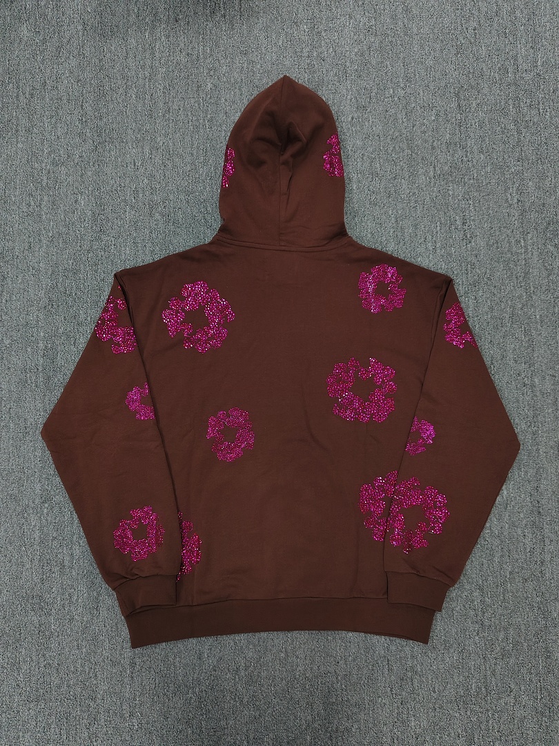 Denim Tears DT 木棉花 花环 图案 发泡  连帽卫衣 棕色 红钻-B0