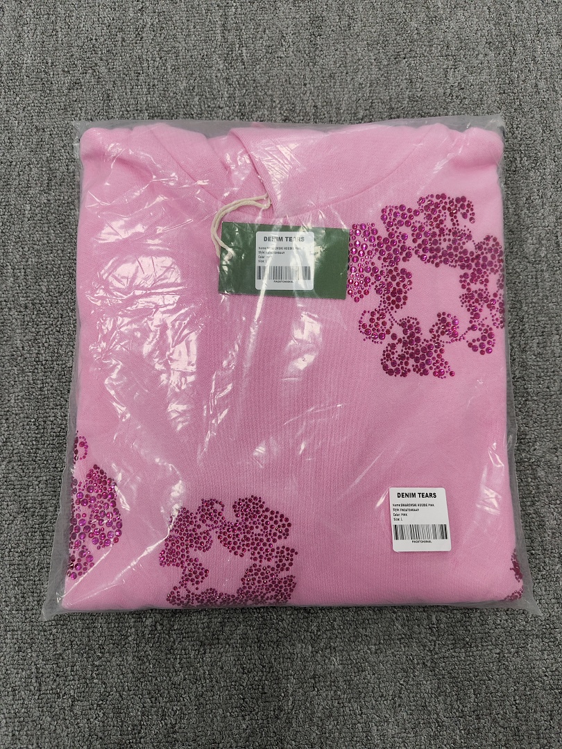 Denim Tears DT 木棉花 花环 图案 发泡  连帽卫衣 粉色 红钻-B0
