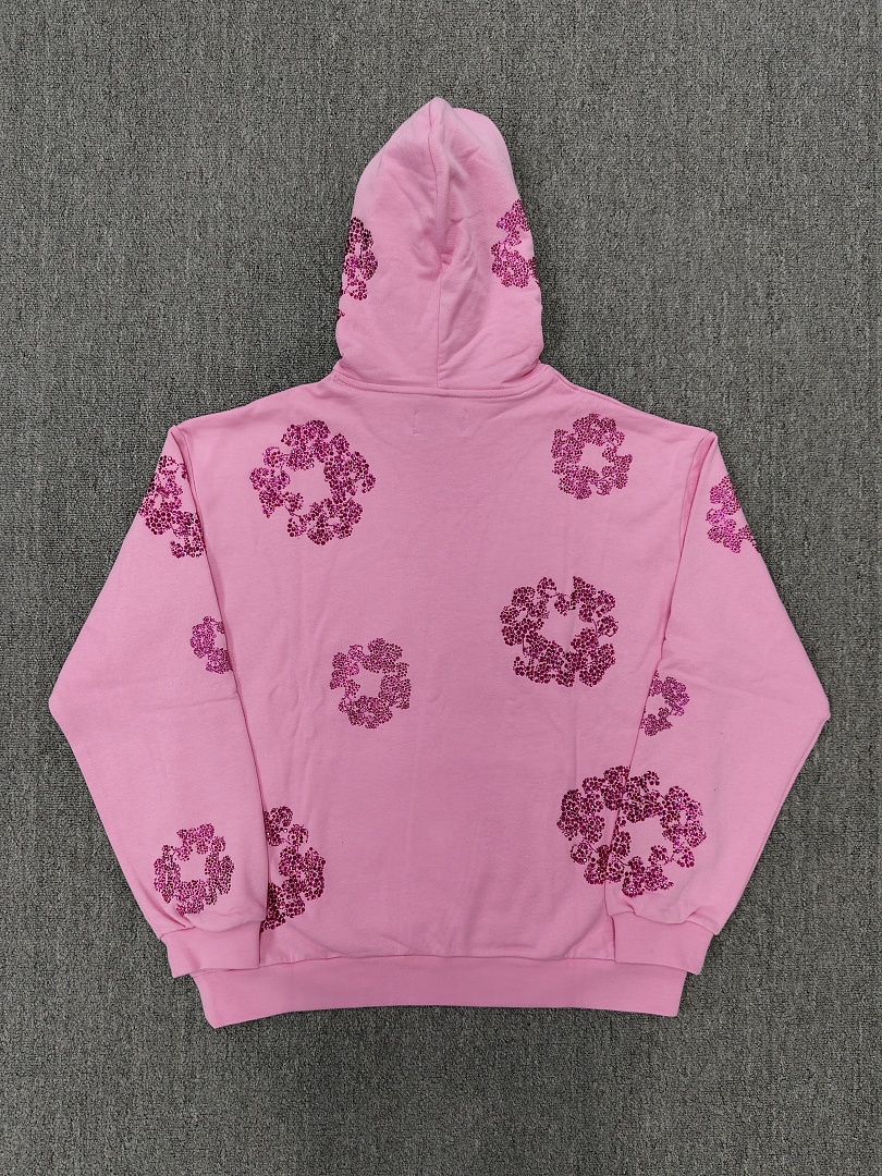 Denim Tears DT 木棉花 花环 图案 发泡  连帽卫衣 粉色 红钻-B0