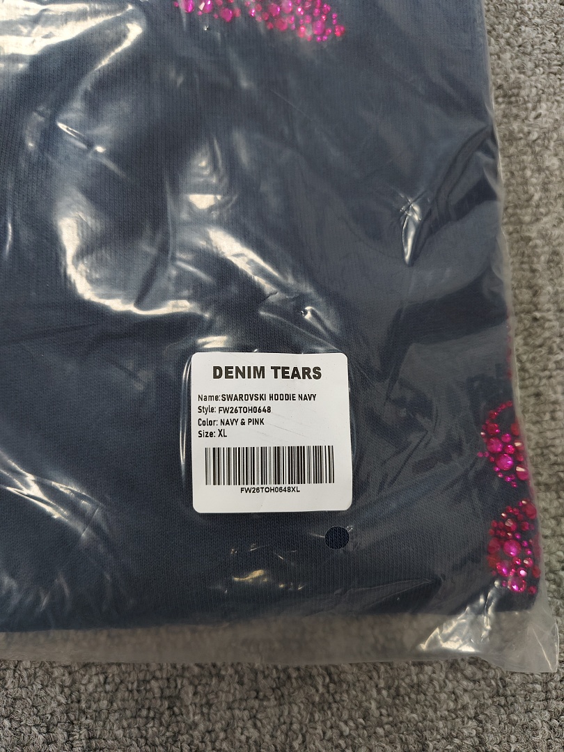 Denim Tears DT 木棉花 花环 图案 发泡  连帽卫衣 藏蓝色 红钻-B0