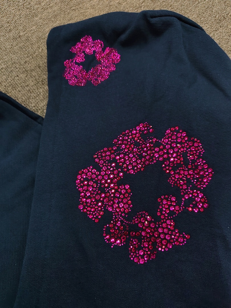Denim Tears DT 木棉花 花环 图案 发泡  连帽卫衣 藏蓝色 红钻-B0