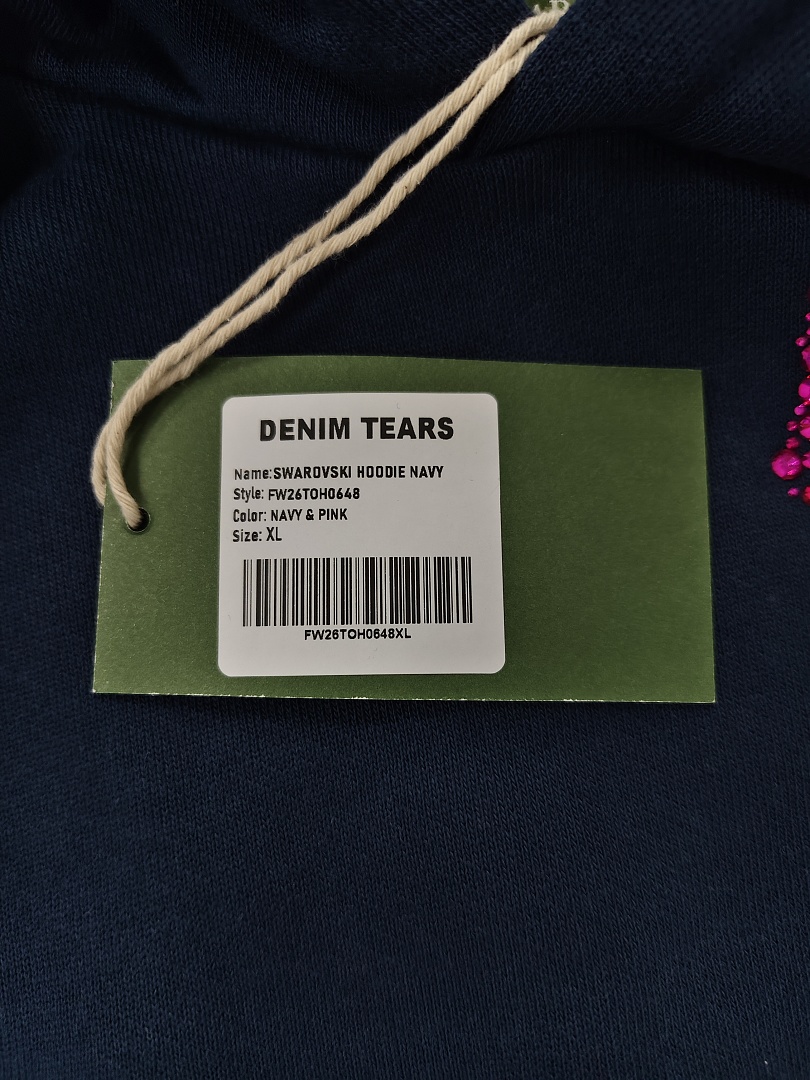 Denim Tears DT 木棉花 花环 图案 发泡  连帽卫衣 藏蓝色 红钻-B0