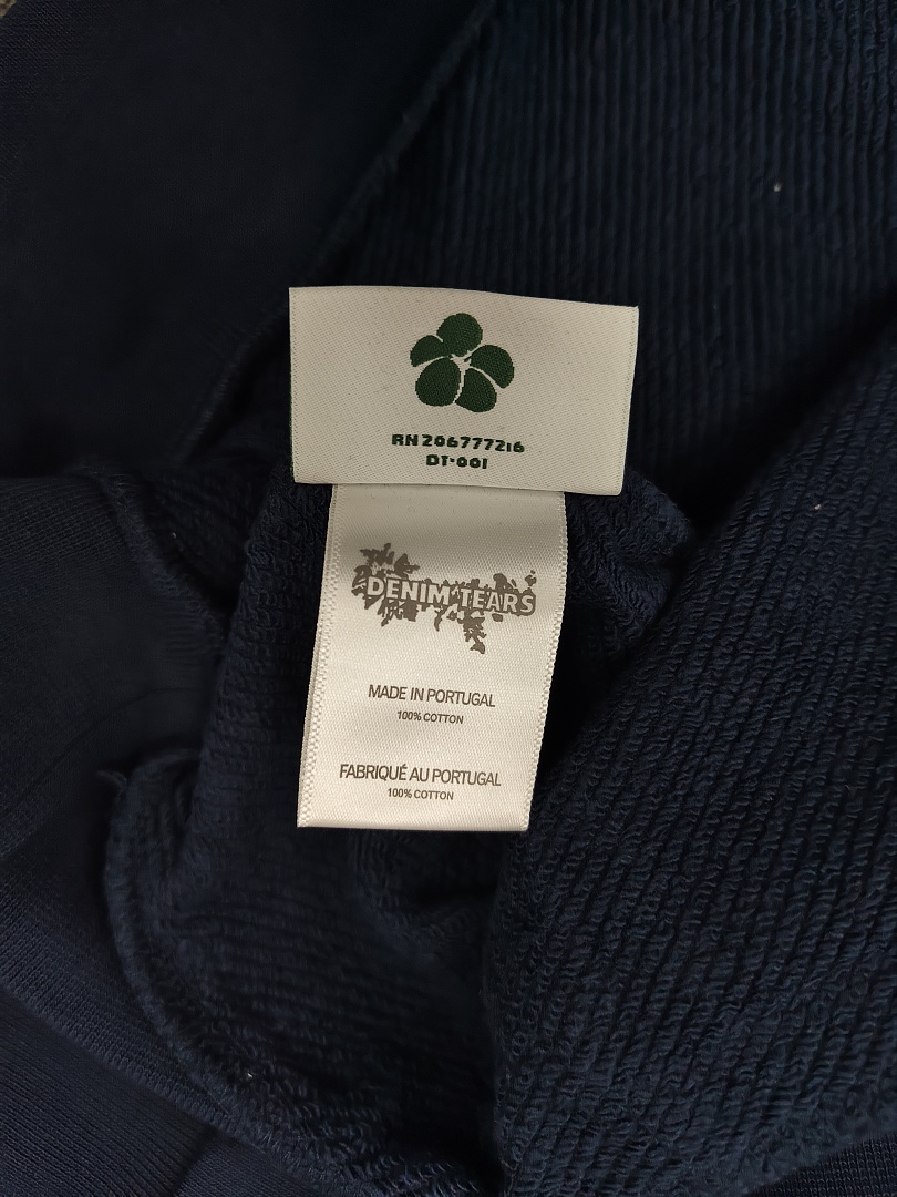 Denim Tears DT 木棉花 花环 图案 发泡  连帽卫衣 藏蓝色 红钻-B0