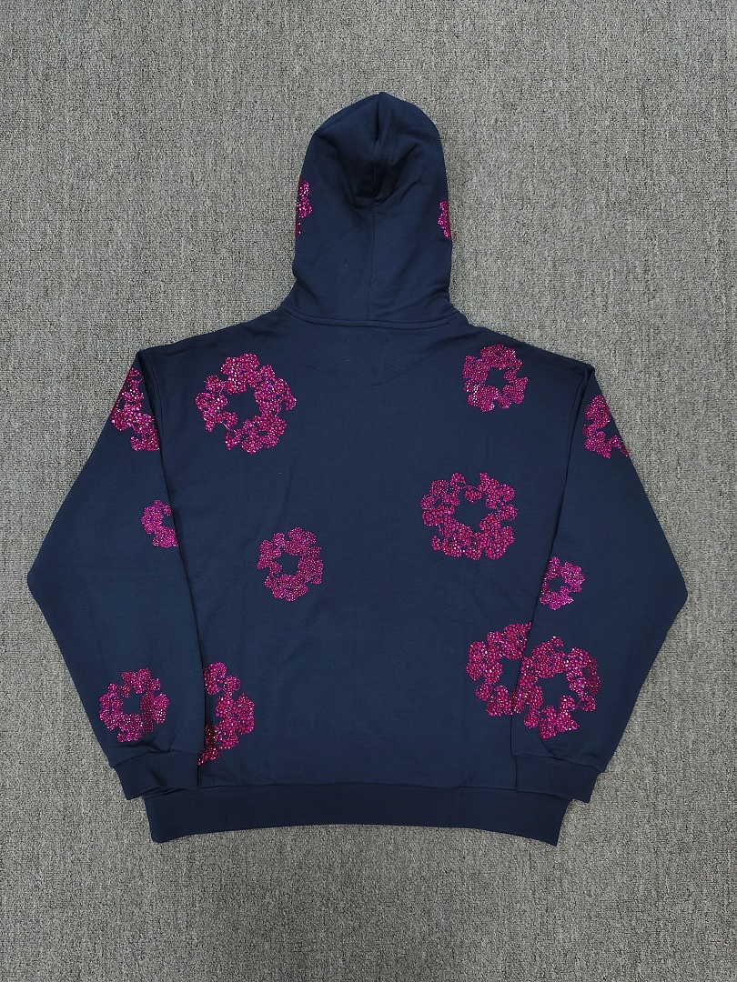 Denim Tears DT 木棉花 花环 图案 发泡  连帽卫衣 藏蓝色 红钻-B0