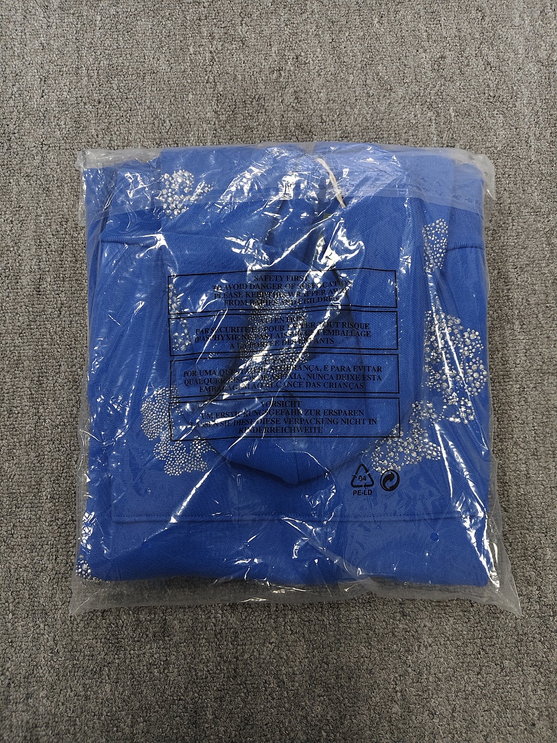 Denim Tears DT 木棉花 花环 图案 发泡  连帽卫衣 蓝色 银钻-B0