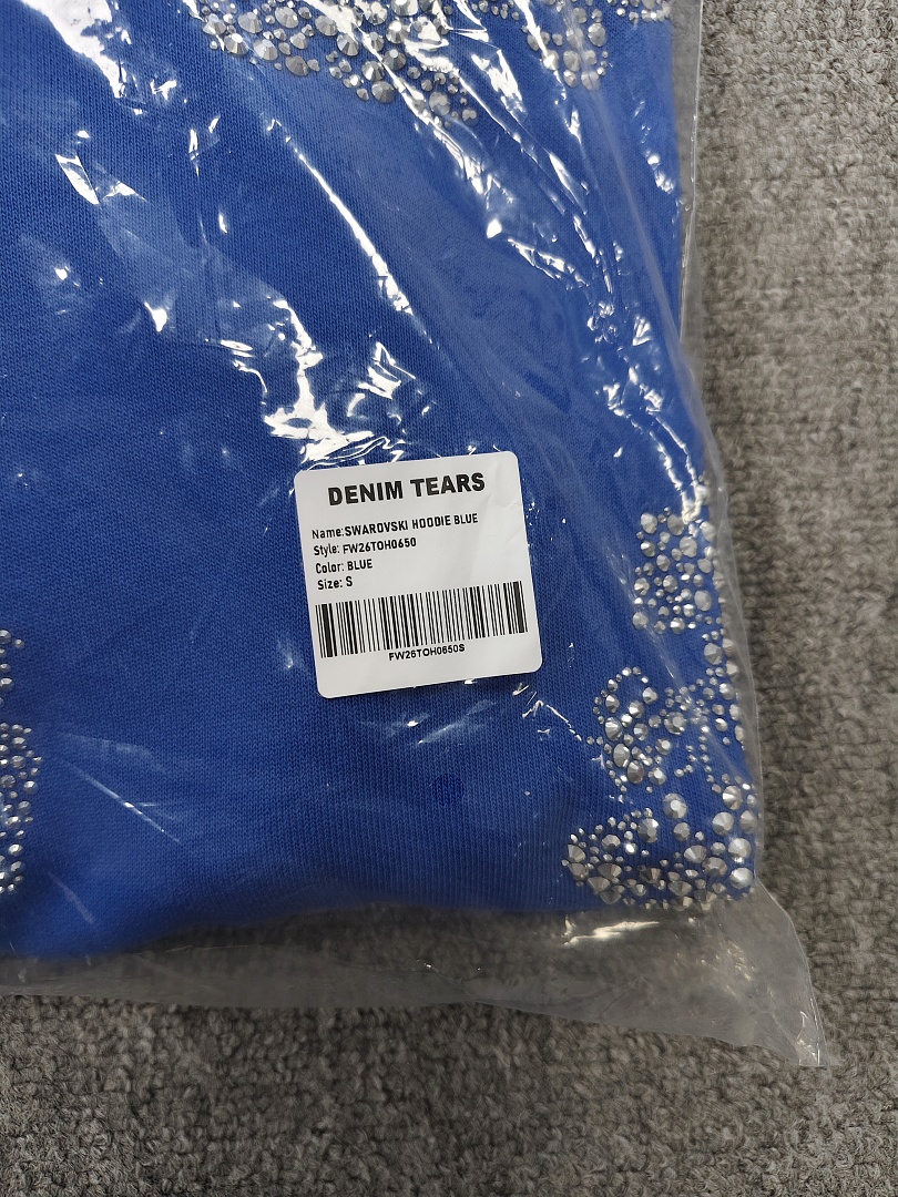 Denim Tears DT 木棉花 花环 图案 发泡  连帽卫衣 蓝色 银钻-B0