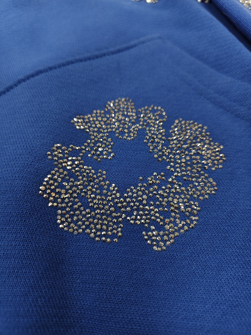 Denim Tears DT 木棉花 花环 图案 发泡  连帽卫衣 蓝色 银钻-B0