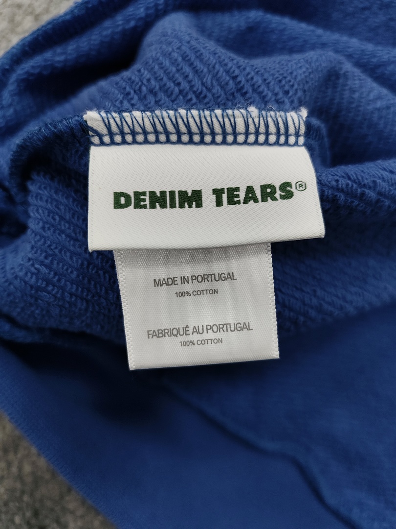 Denim Tears DT 木棉花 花环 图案 发泡  连帽卫衣 蓝色 银钻-B0