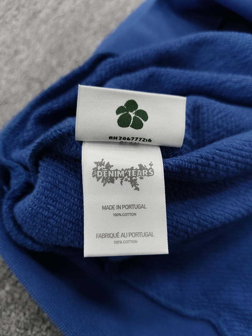 Denim Tears DT 木棉花 花环 图案 发泡  连帽卫衣 蓝色 银钻-B0