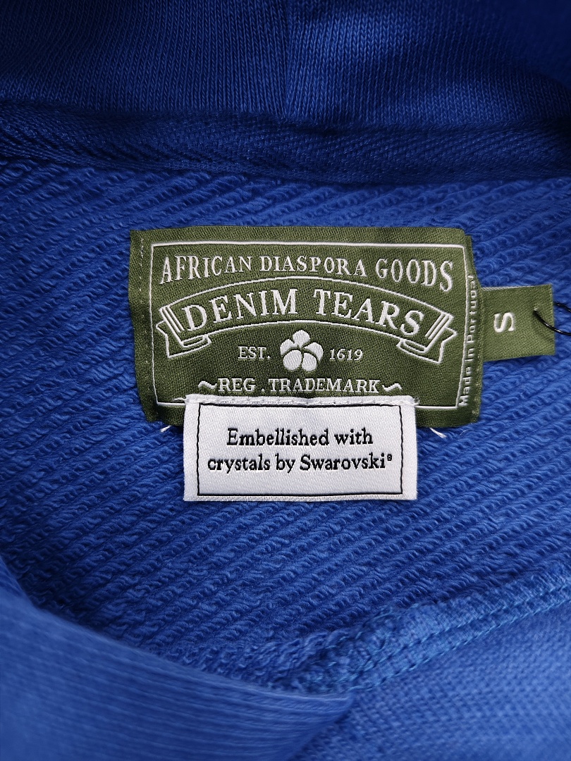Denim Tears DT 木棉花 花环 图案 发泡  连帽卫衣 蓝色 银钻-B0